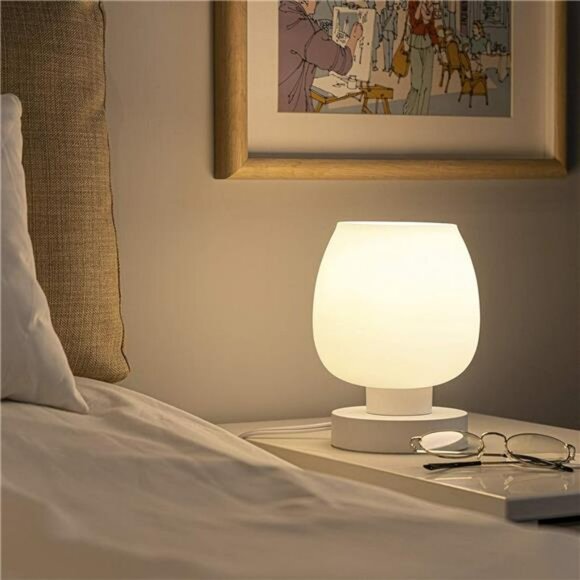 Touch bedside table lamp 3 way dimmable opal glass shade LED for bedroom decor - Picture 3 of 7